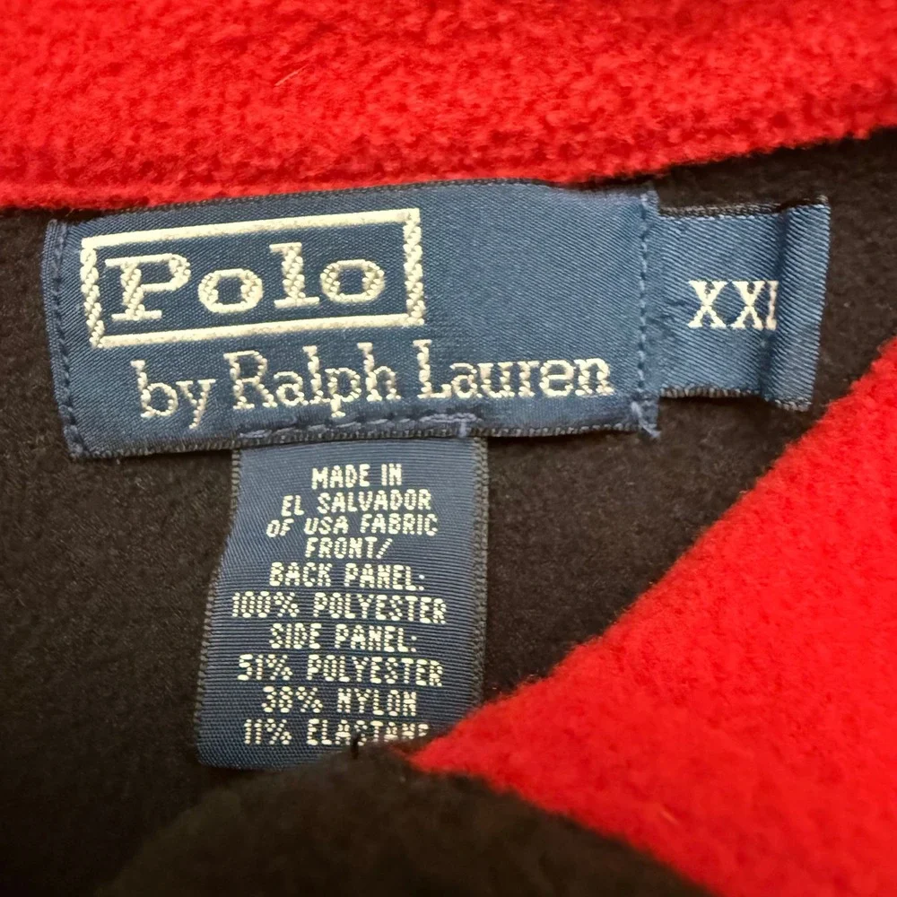Polo Ralph Lauren Polartec Fleece Quarter Zip Pullover Black Red Mens‎ XXL VTG